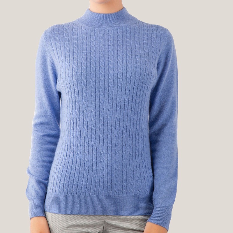 Blue Cashmere Mock Neck Sweater with Front Cable – Cashmere Sweater and Women Sweater price|S