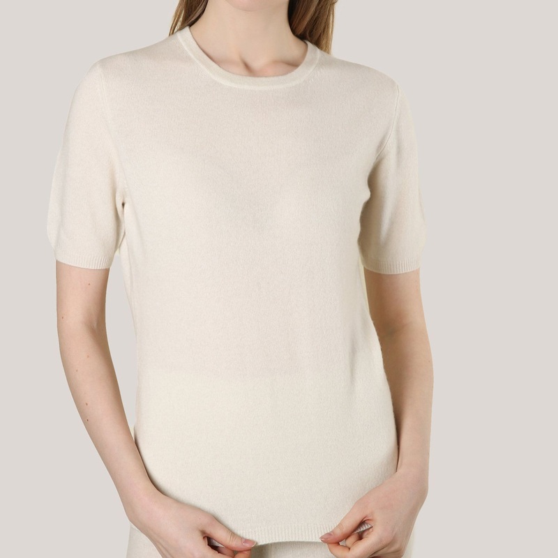 Cashmere Crew Neck Short Sleeve Ladies Sweater in White – Cashmere Sweater and Women Sweater price|S