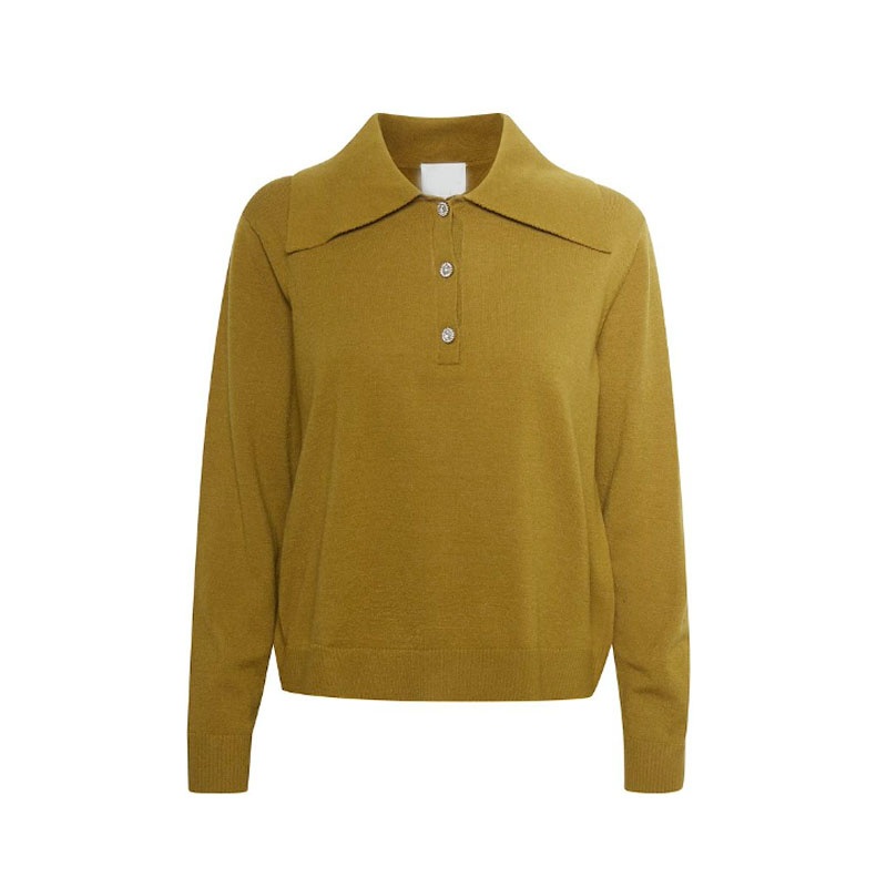 Classical Turn-Down Collar Nylon Sweater Regular Fit Polyacrylic Pullover with Button for Women – Pullover Sweater and Women Sweater price|S