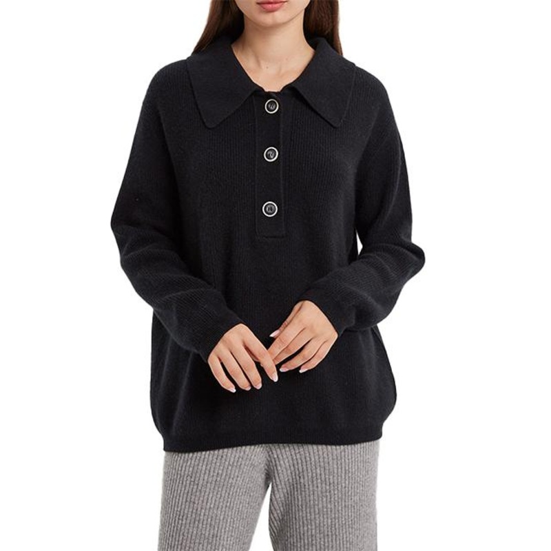 Custom Cashmere Shirt Button Pullover Lapel Tops Women Knit Loose Sweater – Customized Factory Sweaters and Cashmere Pullover Sweater price|S/M/L/Customized Size