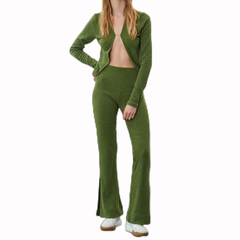 Customized Sexy Solid Color Pullover Long Sleeve Knit Pants Set – Ladies Sweater and Striped Sweater price|S, S/M/L/Customized Size