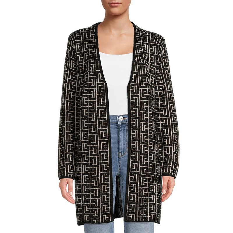 Customized Wholesale Womens Clothing Long Knitted Jacket Jacquard Sweater Cardigan for Women V-Neck Knitted Womens Cardigan – Ladies Sweater and Striped Sweater price|S, S/M/L/Customized Size