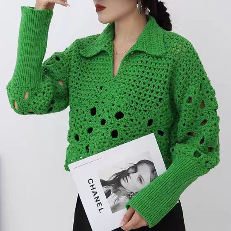 Fashion Designer Polo Sweater Hollow out Knitted Pullover Women Clothing – Knitwear and Pullover price|S