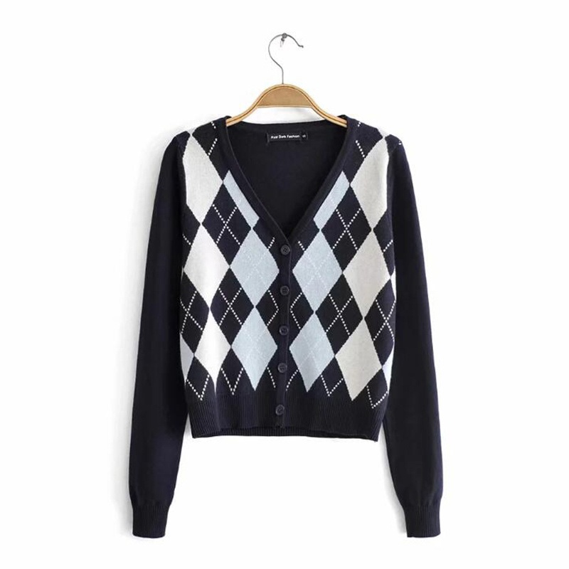 Geometric Print Button Women Knitted Cardigan Winter Tops Vintage Sweater – Autumn Winter Sweater and Fashion Sweater price|S, S, M