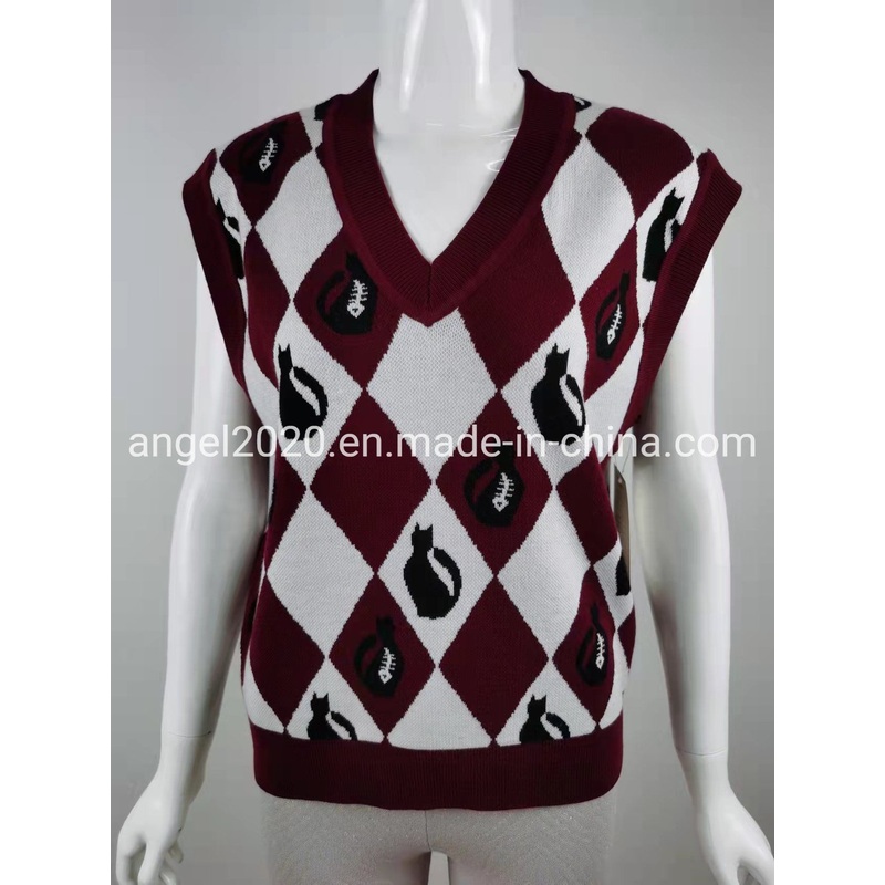 Knitted Knitwear Ladies Knitted Cat Jacquard Vest of Ak210659 – Sweaters and Christmas Jumper price|L