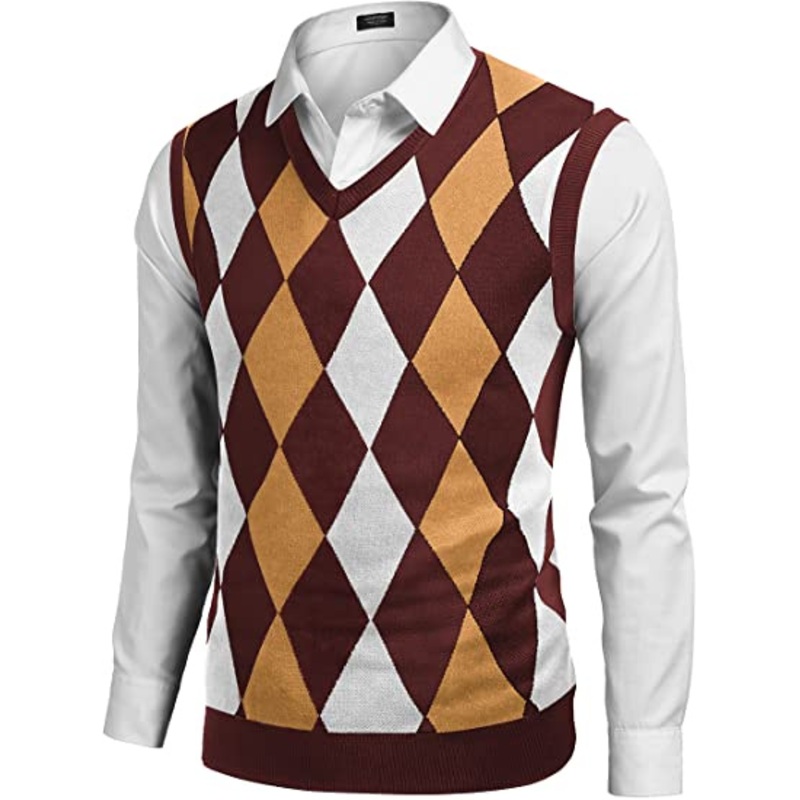 Mens Sleeveless V Neck Pullover Sweater Slim Fit Casual Argyle Sweater Vest – Mens Vest Sweater and Mens Sleeveless V Neck Pullover price|S