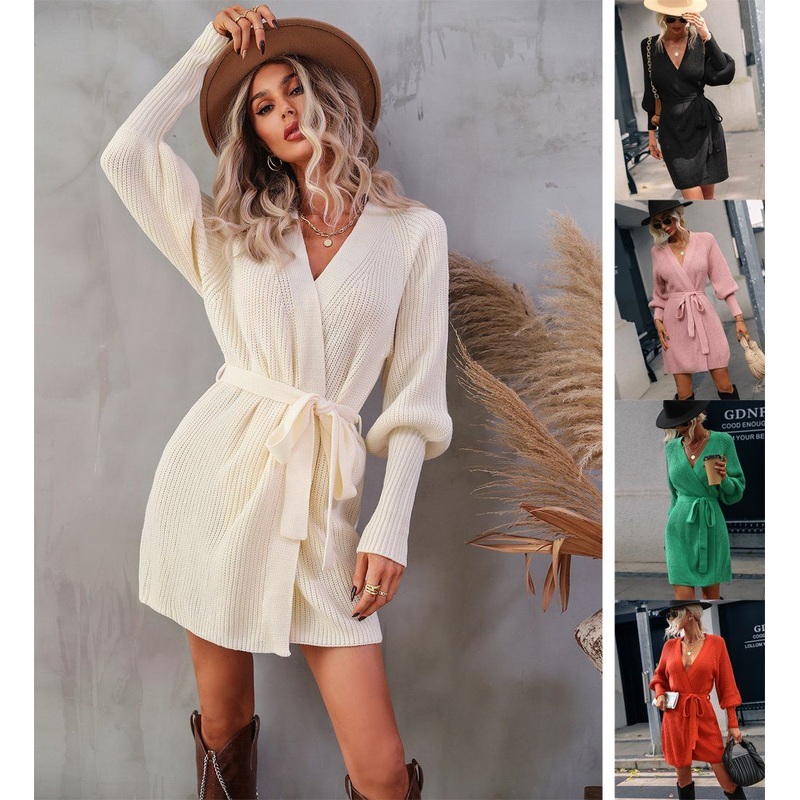 MID Length Solid Color Knitted Cardigan Knitwear Clothes Casual Fashion Street Bandage Women Ladies Cardigan Sweater – Woman Sweaters and Women Ladies Cardigan price|S