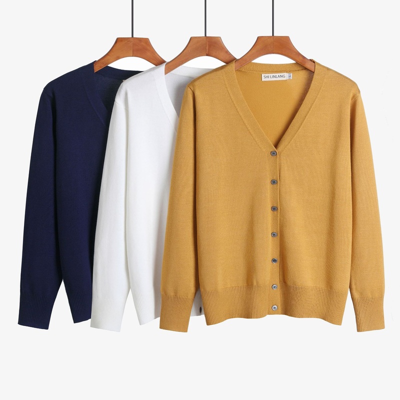 Spring and Autumn New Womens Plain Color V-Neck Long-Sleeved Oversized Cardigan Knitted Business Office Sweater/Sweaters/Jersey/Jerseys/Coat – Sweater and Mens Sweater price|S