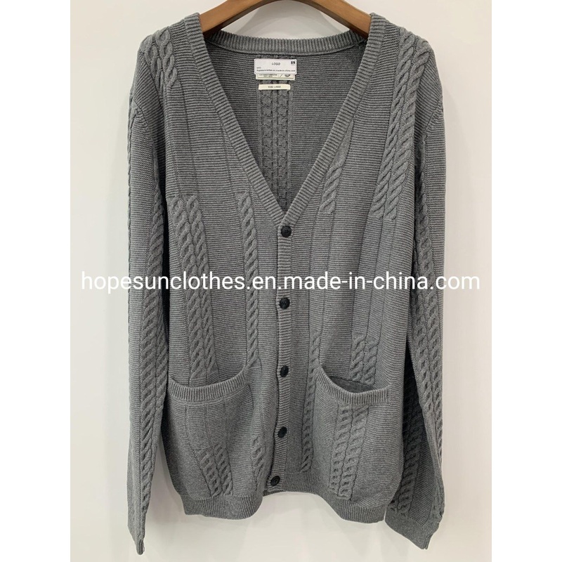 Wholesaler Manufacturer Men Twisted Flower Jacquard V-Neck Single Breasted Button Closure Pockets Cardigan Jacket Coat Winter Knitwear Sweater – Jumper and Sudaderas price|S