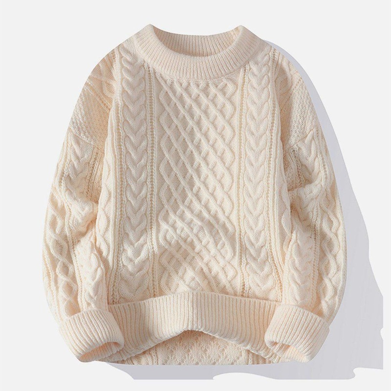 Winter Sweater OEM Custom Loose Knitted Top Thick Warm Casual Jacquard Pullover – Mens Thick Winter Sweater and Custom Round Neck Sweater price