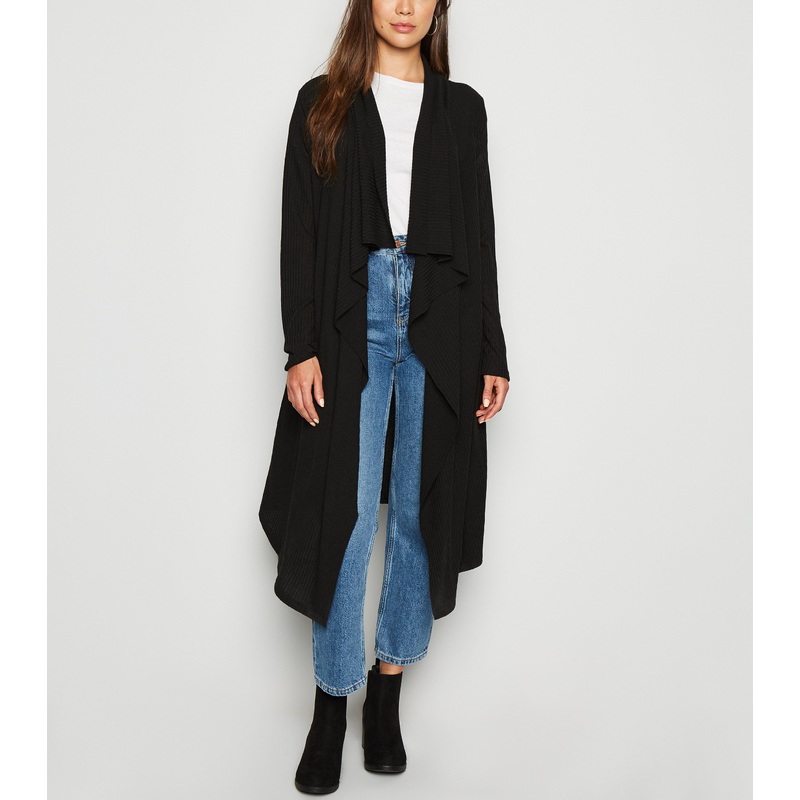 Women Fashion Black Ribbed Waterfall Cardigan – Dress and Clothes price