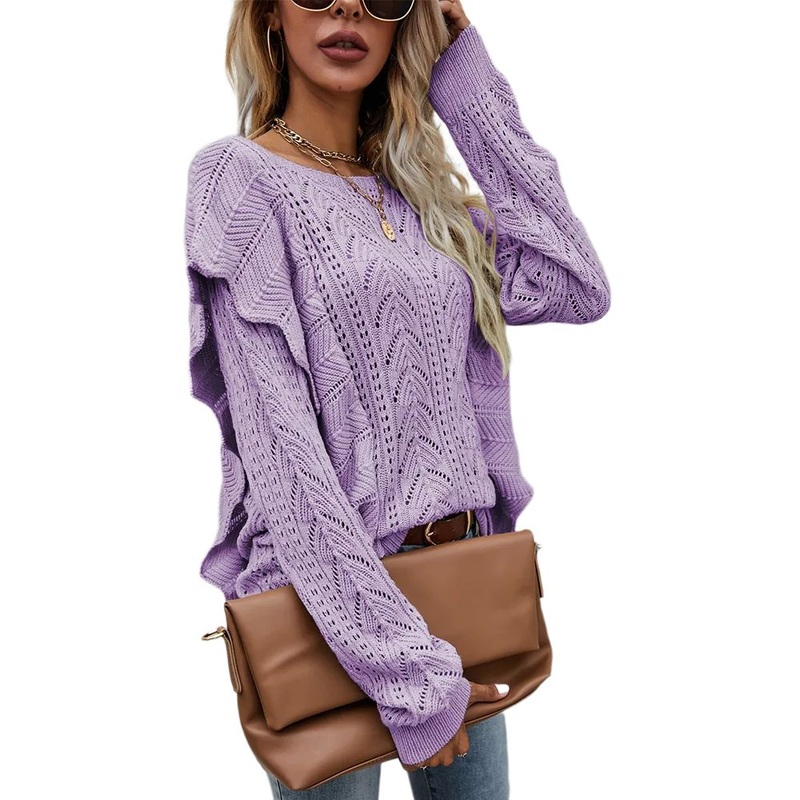 Women Round Neck Long Sleeve Hollow out Casual Pullover Sweater – Women Sweater and Knit Sweater price|S, S, M, L, XL