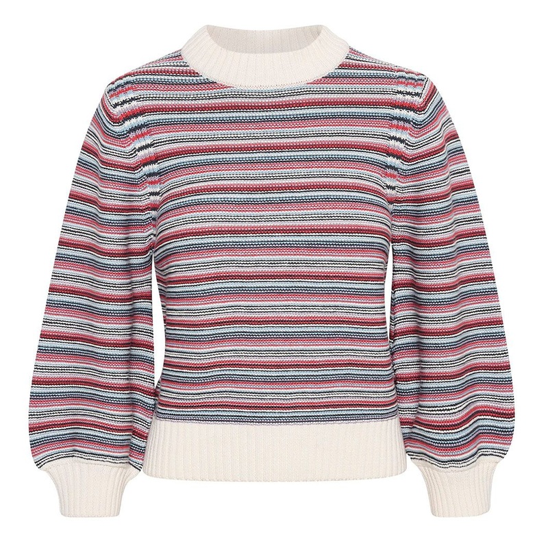100% Organic Cotton Red and Blue Striped Pullover Sweater with Balloon Sleeves – Organic Cotton Sweater and Stripe Sweater price|S