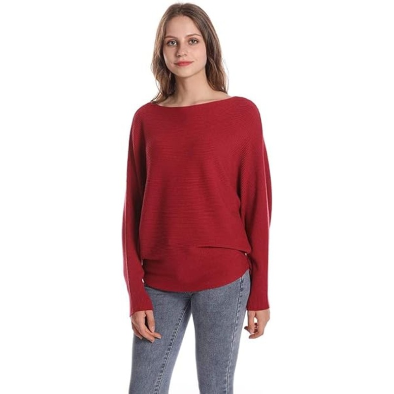 Boat Neck Batwing Sleeves Dolman Loose Knitted Sweaters and Pullovers Jumper Tops for Women One Size – Knitwear Pullover and Soft Warm price|M