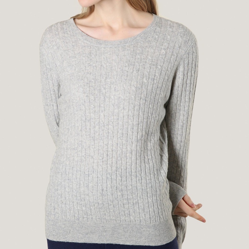 Cashmere Crew Neck Cable Knit Grey Sweater for Woman – Cashmere Sweater and Women Sweater price|S