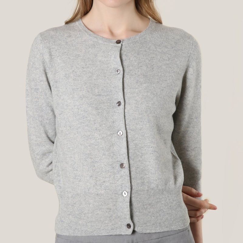 Cashmere Crew Neck Three-Quarter Sleeve Grey Cardigan – Cashmere Cardigan and Women Cardigan price|S