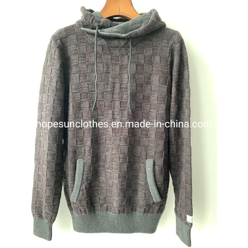 China Factory Men Jacquard Multicolor Hooded Pocket Cotton Pullover Knitwear Sweater – Sweater and Knitwear price|S