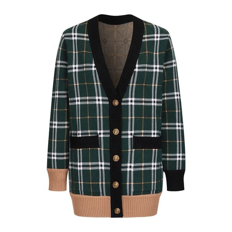 Cotton Knitted Plaid Cardigan Sweater for Women Knitwear – Plaid Cardigan and Plaid Sweater price|S, Customized