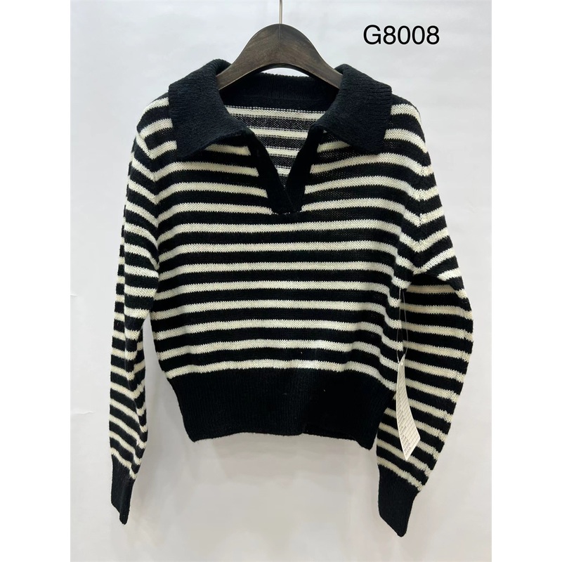 Custom Logo Knit Top Pullover Fashion Casual Loose Black and White Stripe Sweater – Sweater Top and Sweater price|S