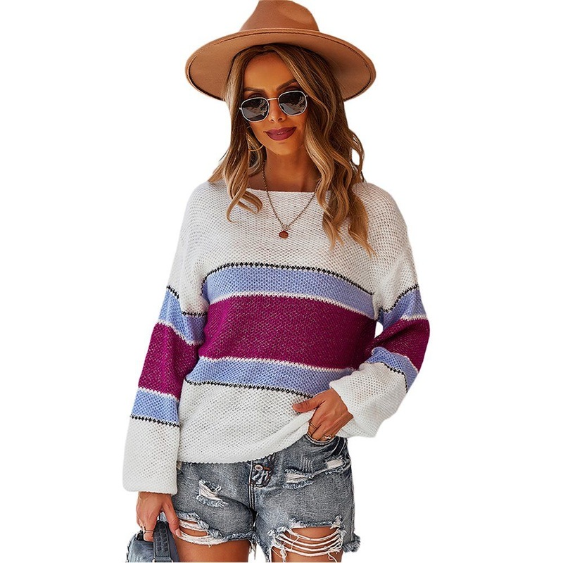 Hot Selling White Colorblock Long Sleeve Warm Sweater for Women – Long Sleeve Sweater and Sweater for Womens price|S, S, M, L, XL, XXL