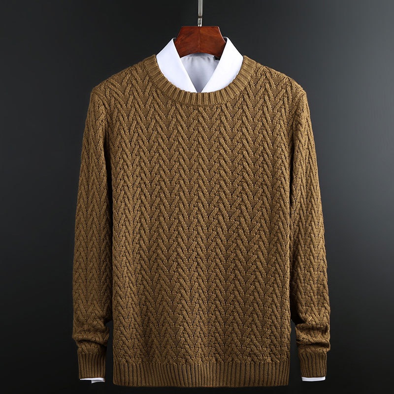 Mens Winter Soft Cotton Chunky Cable Stitch Crewneck Sweater – Knitted Fake Collar Sweater and Middle price|S