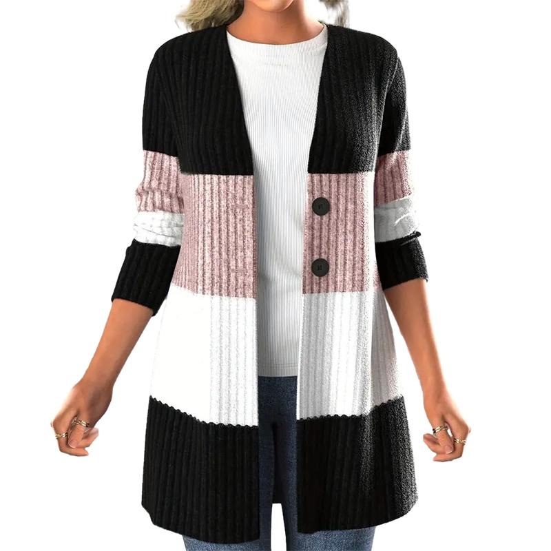 Multi-Color Custom Winter Warm Womens Jacket Hot Button Design Jacket Knitted Sweater Womens Long Striped Cardigan Sweater – Ladies Sweater and Striped Sweater price|S, S/M/L/Customized Size