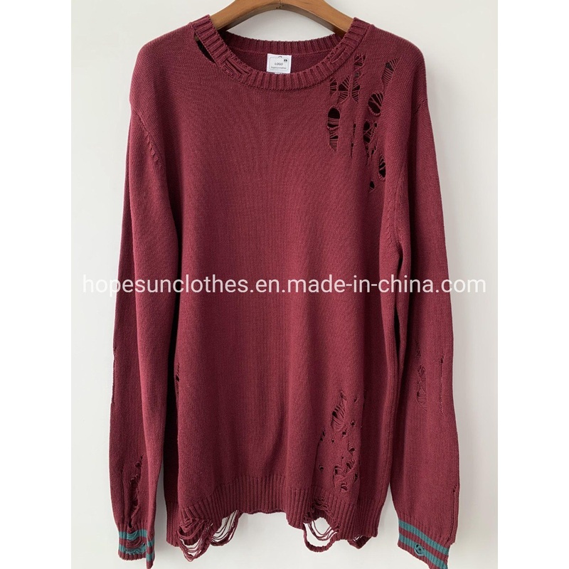 OEM Manufacturer Men Cotton Hole Destroyed Ripped Pullover Knitwear Sweater – Sweater and Knitwear price|S