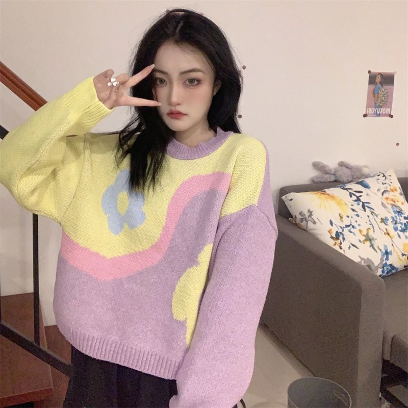 Pb&Za Womens Clothing Wholesale Sweet Round Neck Long Sleeve Knitted Sweater – Designer Sweater and Sweaters for Women price|S, S . M . L