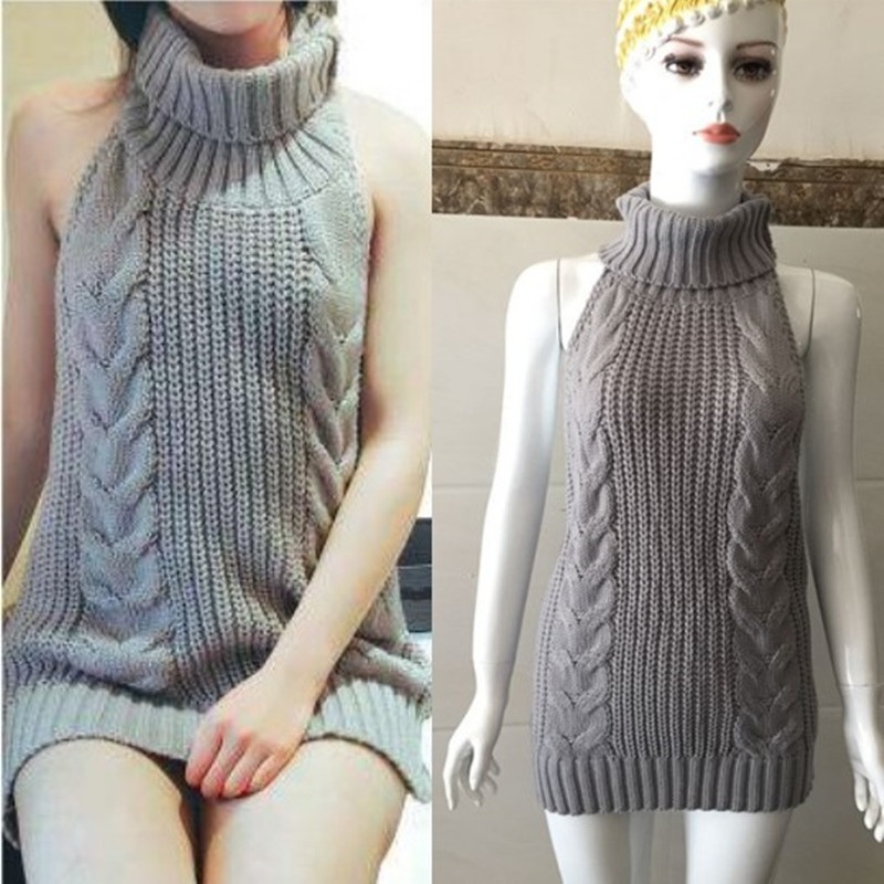 Sexy Young Ladies Turtle Neck Sleeveless Pullover Twist Cable Chunky Sweater – Sleeveless Sweater and Sweater Vest price|S