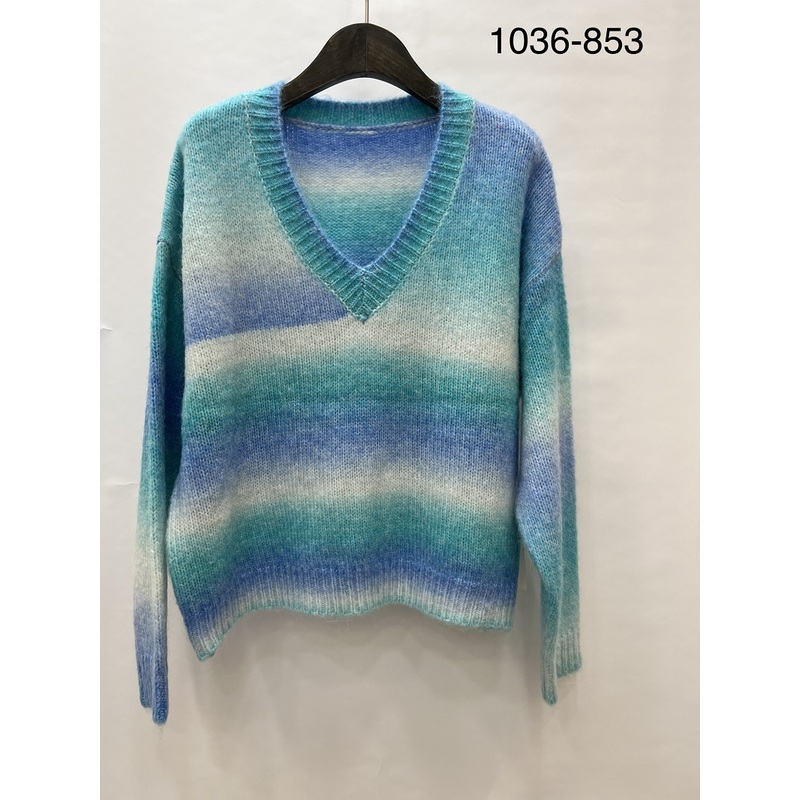 Simple Long-Sleeved Knitted Sweaters Top Women V Neck Gradient Casual Pullover – Sweater and Knitted Pullovers price|S