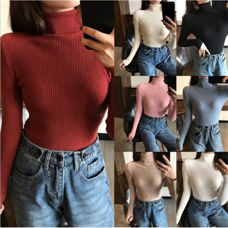 Soft Warm Slim Long Sleeve Pullover Turtleneck Knitted Bottoming Shirt Sweater for Woman – Jumper and Street Wear price|S