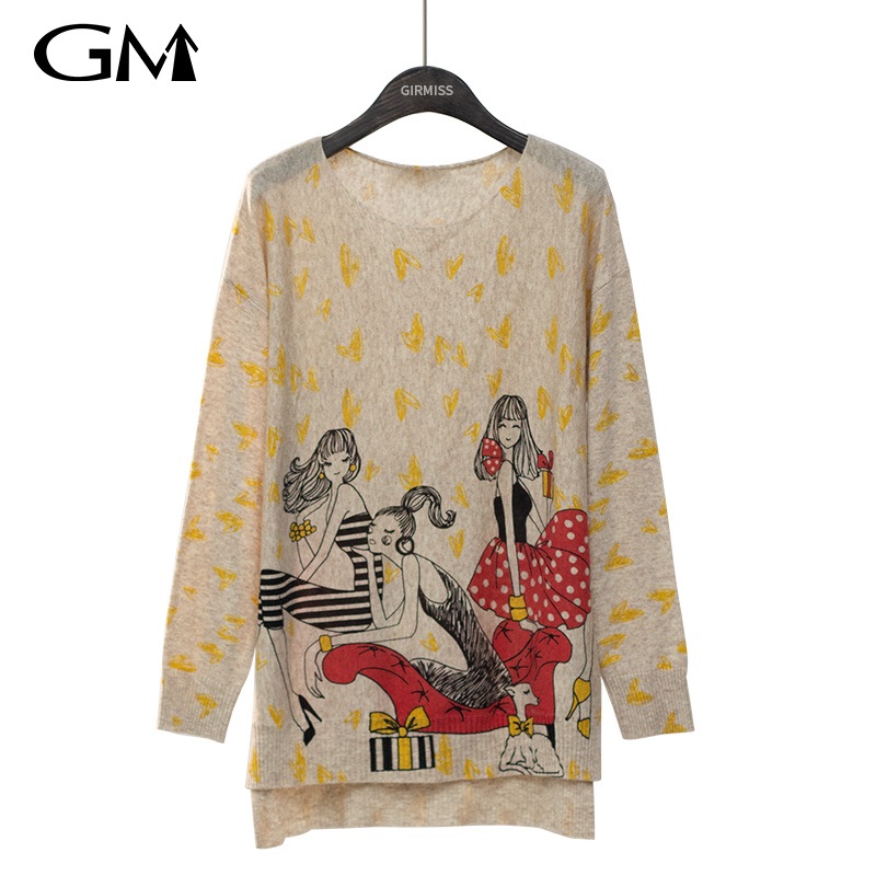Three Girls Printed Round Neck Knitted Pullover – Knit and Pullover price