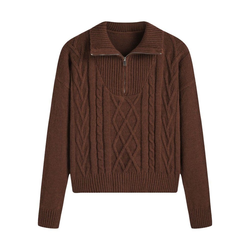 Turtleneck Sweater Ladies Winter Clothing Wholesale Warm Knit Zipper Lapel Pullover Sweater – OEM Womens Sweater and Womens Winter Sweater price|S/M/L/Customized Size