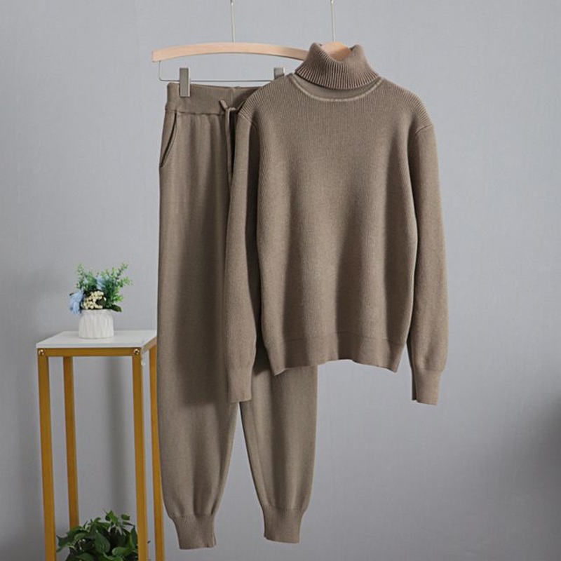Winter Knit Sport Sweater and Jogger Set Outfits Warm Turtleneck 2PC Women Sweater Sets – Women Clothes and Clothing price|S