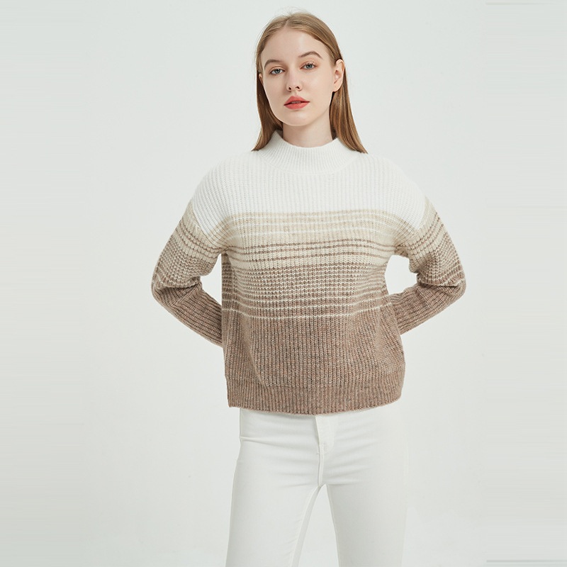 Women S Casual Knitted Sweater Small Turtle Necklong Sleeve Gradient Color Slim Fit Pullover – Gradient Color Pullover and Womens Fit Sweater price|S