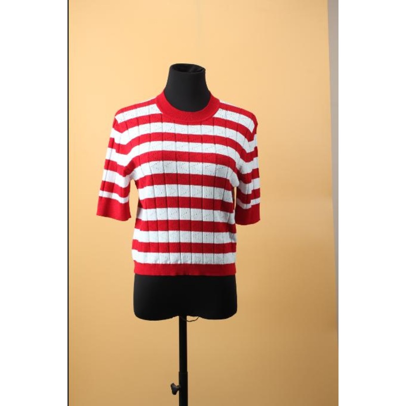 Womens Short Sleeve Fit Pullover Strip Tight Knit Sweater Wearing in Summer – Sweater Jumper and Stripe Sweater price|S