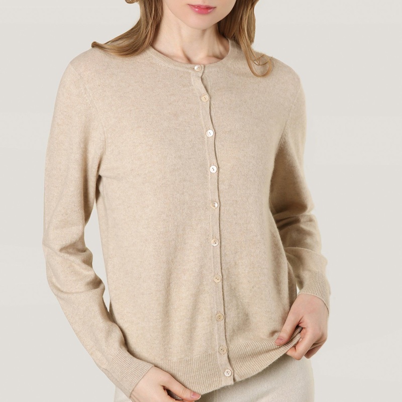 Crew Neck Button Cashemre Cardigan in Beige – Cashmere Cardigan and Women Sweater price