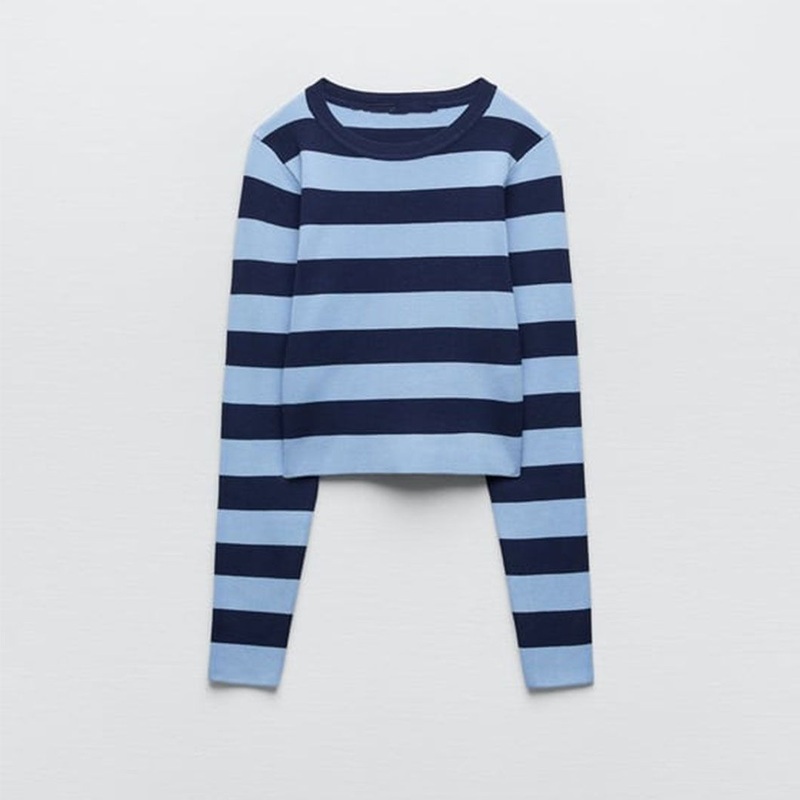 Cropped Knit Sweater Striped Pullover Sweater Knitted Sweater – Women Sweater and Knitwear Sweater price|S