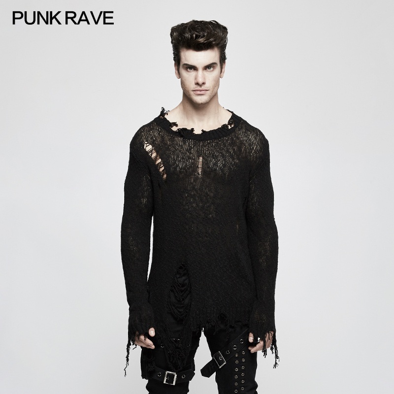 M-038 Punk Rave Autumn New Design Actor Tearing Black Men Sweater Thin – New Design Sweaters and Black Man Sweater price|S, F