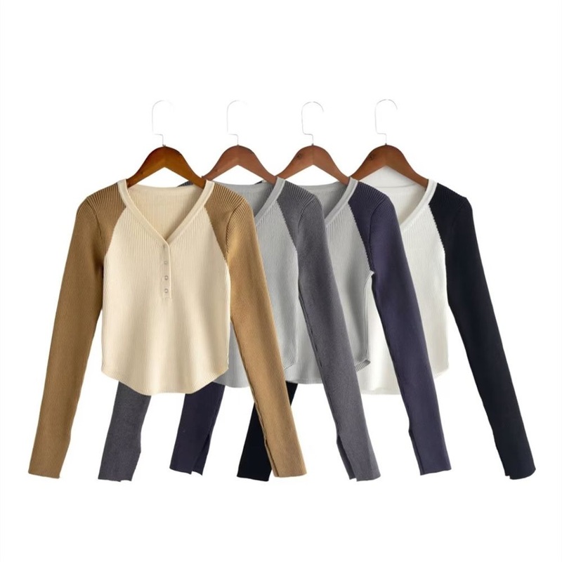 Pb&Za Womens Wholesale Early Autumn Solid Color V-Neck Sweater – Designer Sweater and Sweaters for Women price|S, One Size Fits All