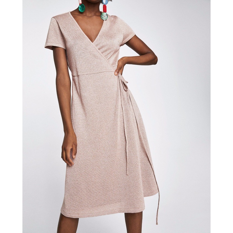 Shimmery Dress with Crossover V-Neckline and Short Sleeves – Sweater and Dress price|S