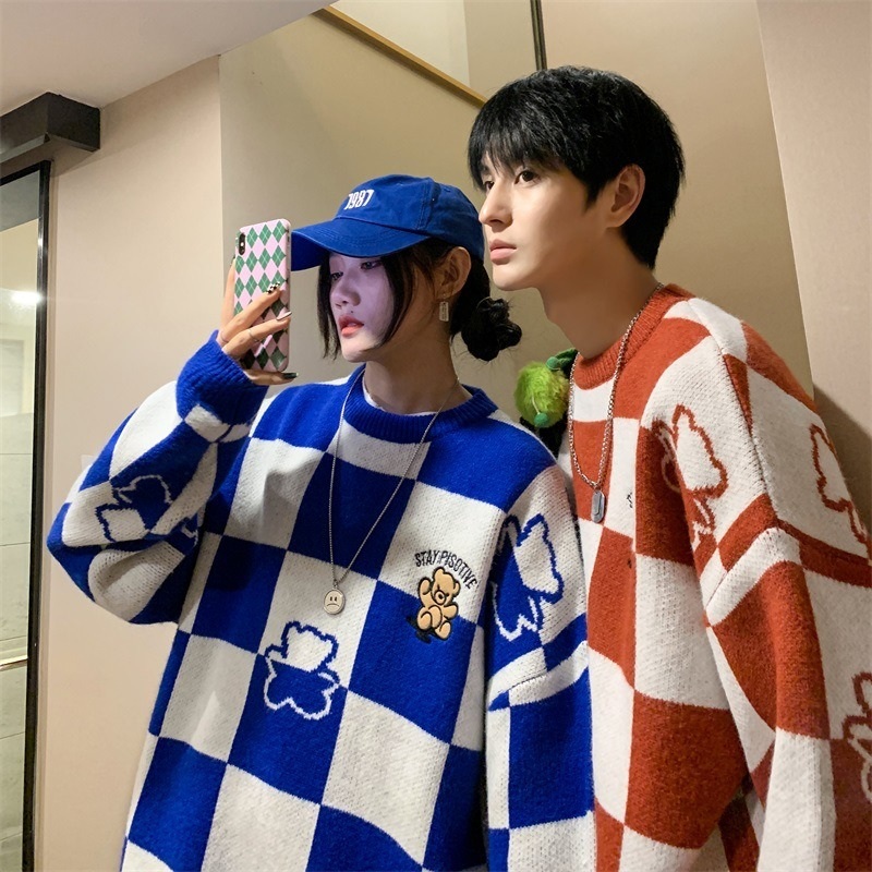 Simple High Quality Colorful Check Design Wholesale/Custom Style Fashion Knitwear Oversize Loose Men/Ladies Pullover Sweater – Sweater and Sweatshirts price|S