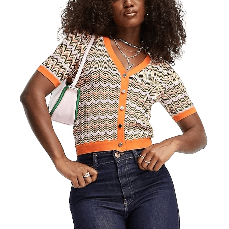 Summer Thin Jacquard Striped Sweater Button Sweater V-Neck Knit Short Sleeve Knitwear – Thin Striped Knitwear Ladies and Summer Knit Sweater Women price|S, S/M/L/Customized Size