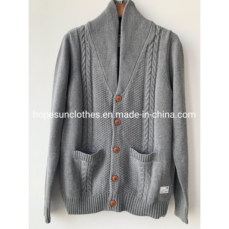 Wholesaler Manufacturer Men Jacquard Twisted Flower Single Breasted Button Pockets Stand Collar Cardigan Knitwear Sweater – Sweater and Knitwear price|S