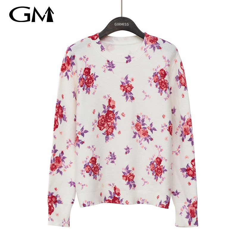 Winter New Product Printing Knitting Round Neck Knitting Top – New Knit Top and Fashion Womens Knitting Top price