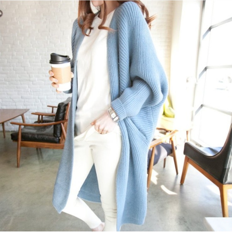 Womens Autumn Winter Long Loose Open Front Coat Knitwear Cardigan Thickening Batwing Sleeve Sweater with Pockets – Cardigan and Sweater price|S