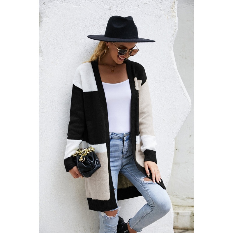 Womens Open Front Long Cardigan Draped Patchwork Plaid Shirt Cardigan Knit Sweater – Women Fashion and Women Clothes price|S