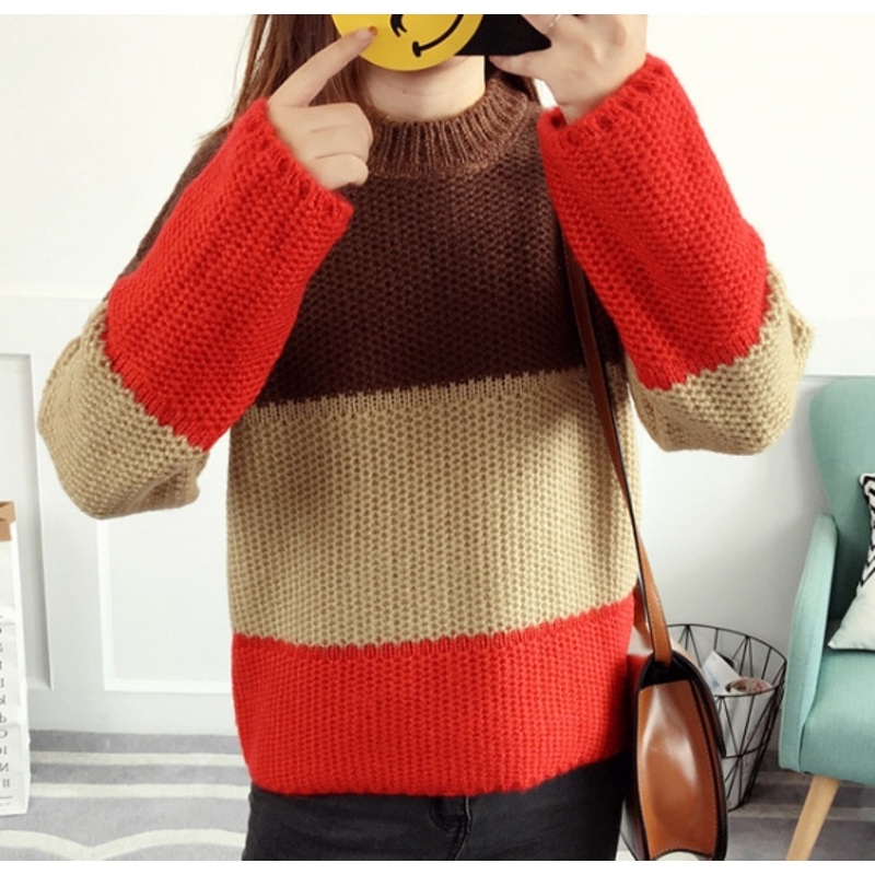 3-Color Splicing Knitted Sweater (BTQ214) – Knitted Sweater and Women Sweater price|S