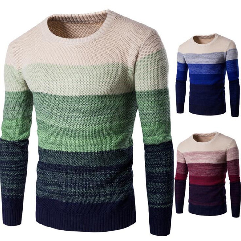 Autumn Winter Gradient Color Mens Round Neck Thicken Pullovers Sweater – Autumn Winter Sweater Top and Sweater Pullover price|S, M, L, XL, 2XL, 3XL