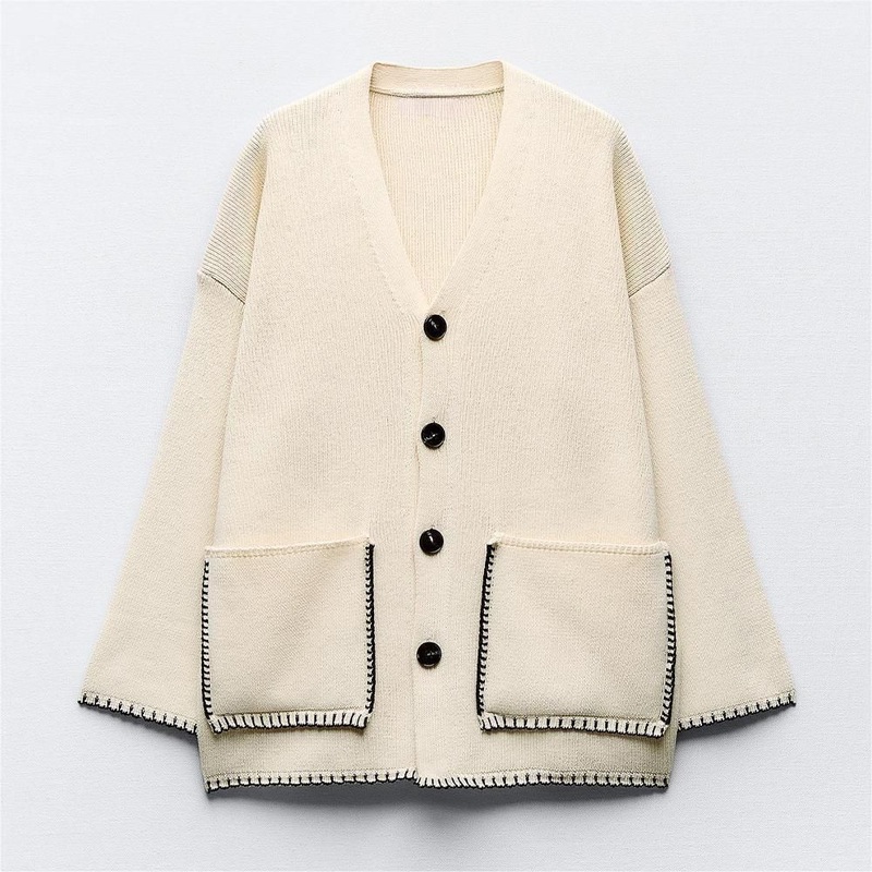 Basic Sweater Customized Casual Jacket with Pockets V-Neck Solid Color Button Cardigan – Womens Fall Knitwear and Knitted V-Neck Sweater price|S/M/L/Customized Size